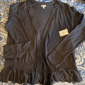 Susina brand open front ruffle cardigan.